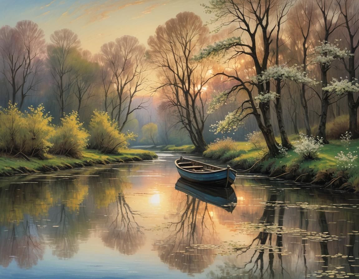 Romantic River Sunset Inspired by Turner