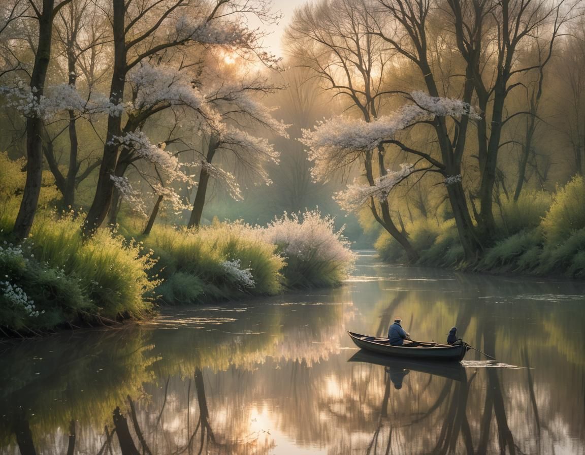 Ethereal River Scene in Romanticism Style