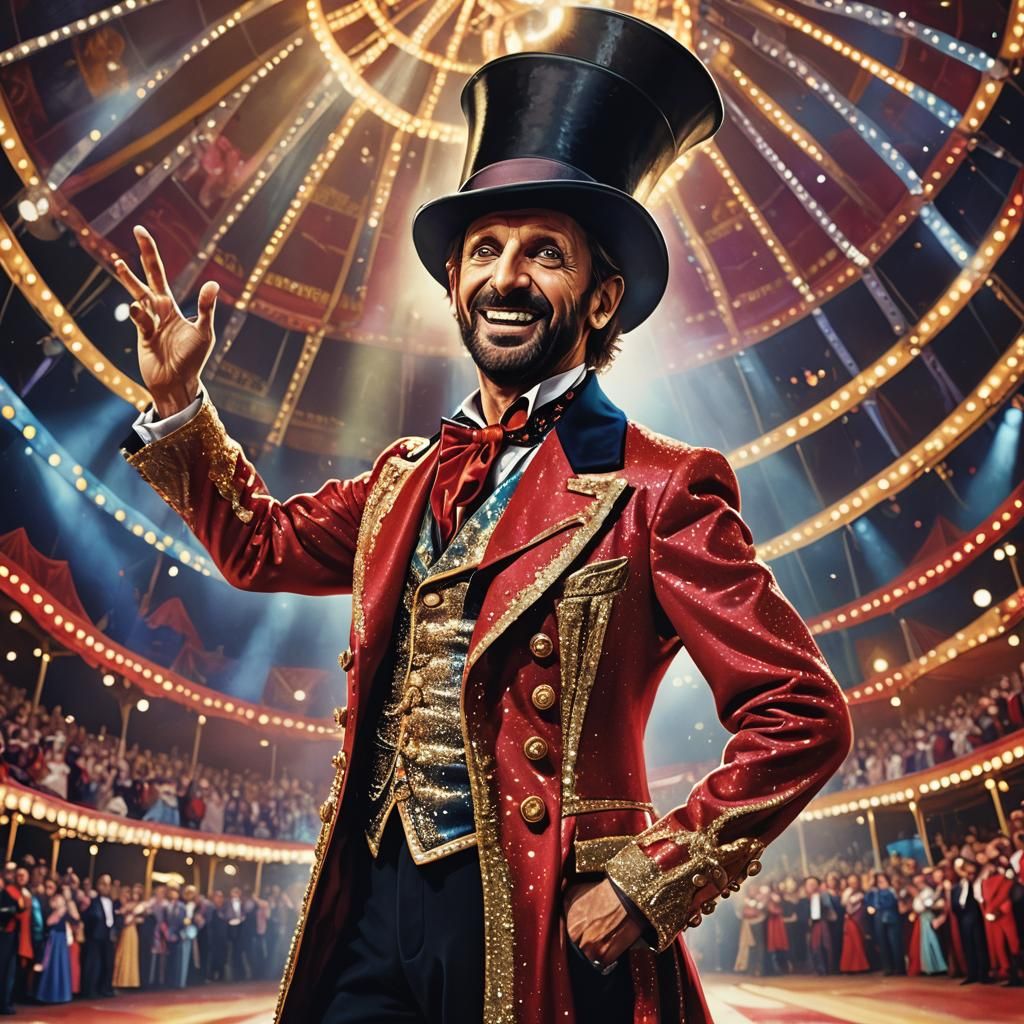 Ringo Starr as a Dazzling Ringmaster in a Vibrant Circus Sce...