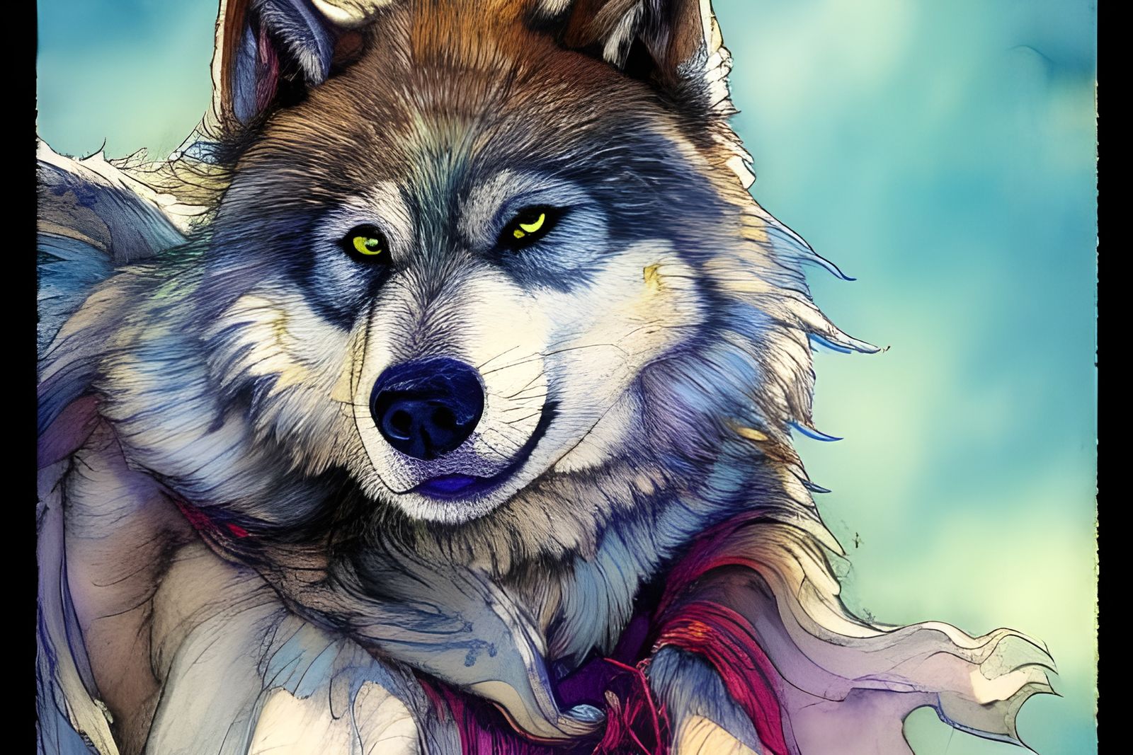 Direwolf Homestead Portrait in Dreamy Aquarel Style