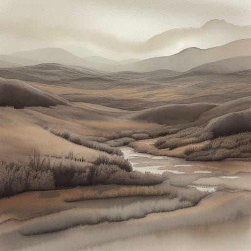 Tusche Landscape in Ink Wash Style