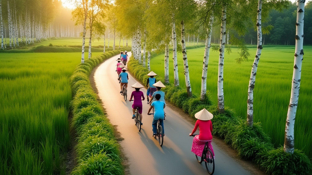 Surreal Cyclists Ride Through Vibrant Greenery in Impression...