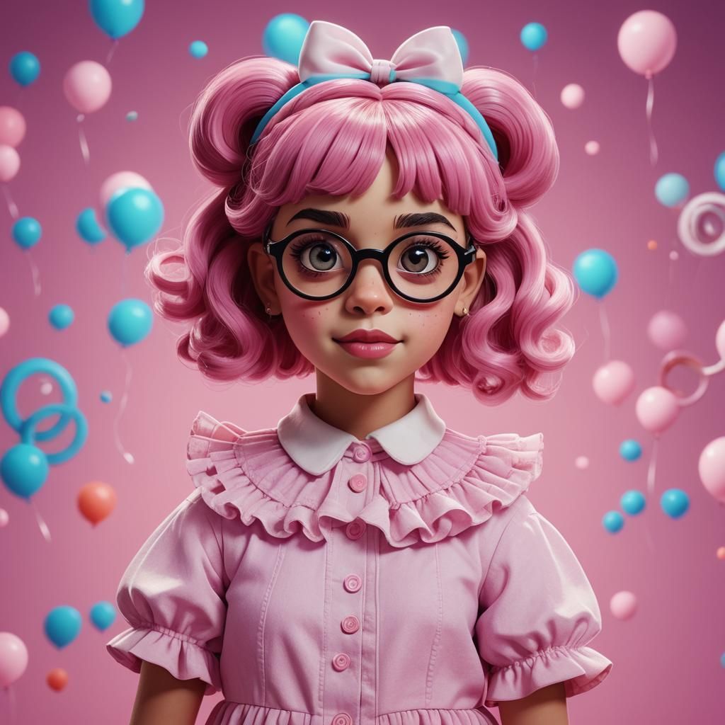 Melanie Martinez with Vibrant Pink Skin and Four Eyes in Stu...