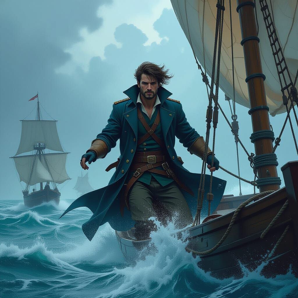Sailor Mastering Weather Magic on Stormy Seas