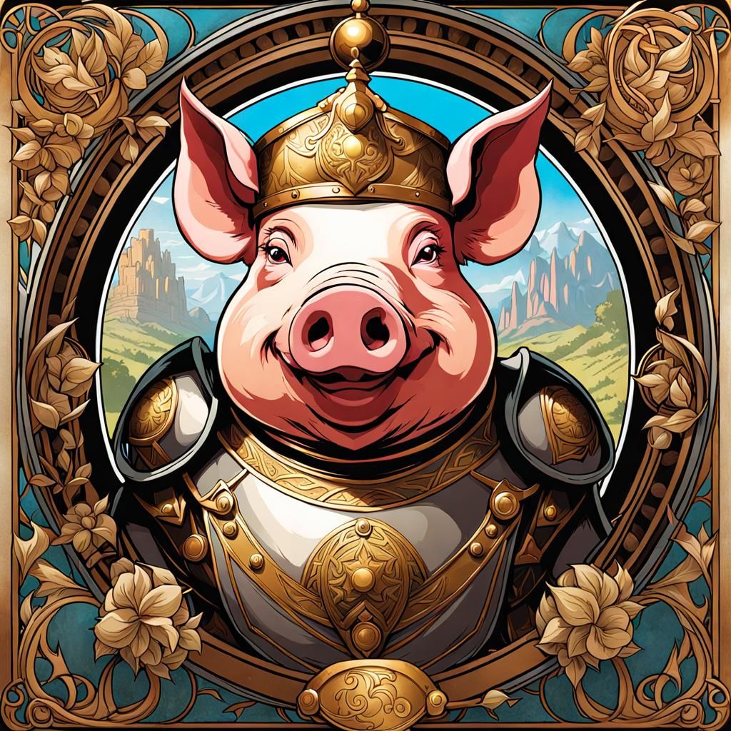 Fantasy Pig Knight in Majestic Armor