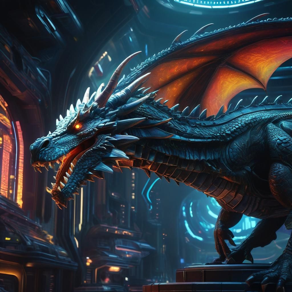 Epic Dragon Spaceship in Hyperrealistic Art Deco Style