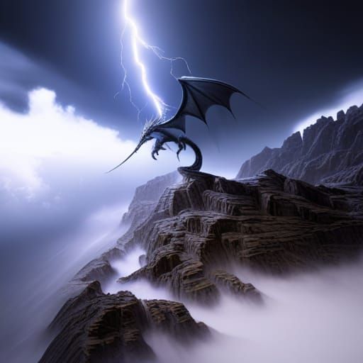Lightning Dragon Soars Through Stormy Skies in Detailed Fant...
