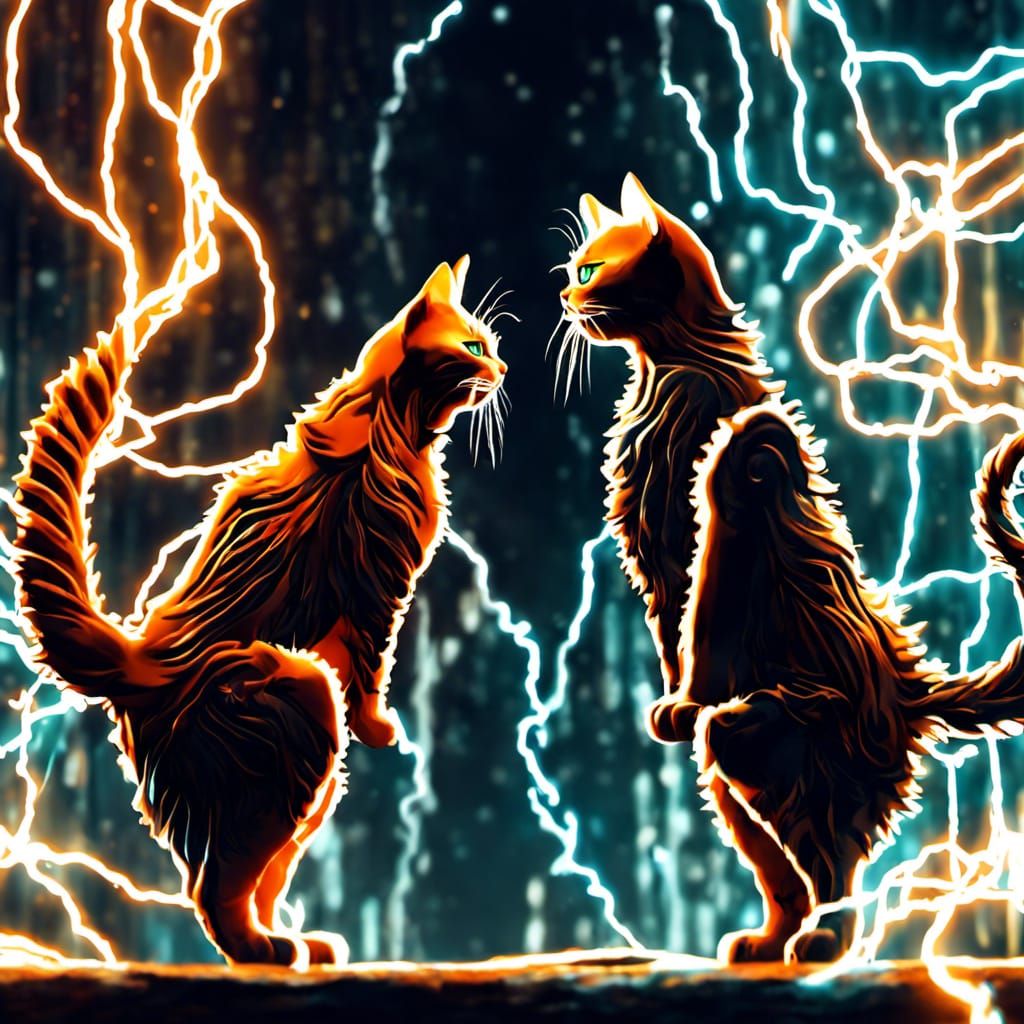 Electric Stare: Two Orange Cats in Digital Art