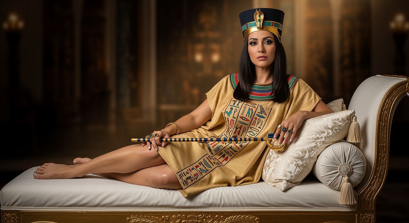 Egyptian Queen Lounging on Golden Chaise Longue