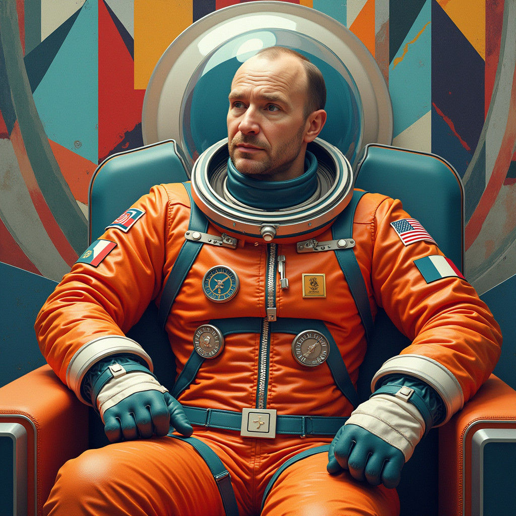 Astronaut Gagarin in Maximalist Spacesuit Cockpit