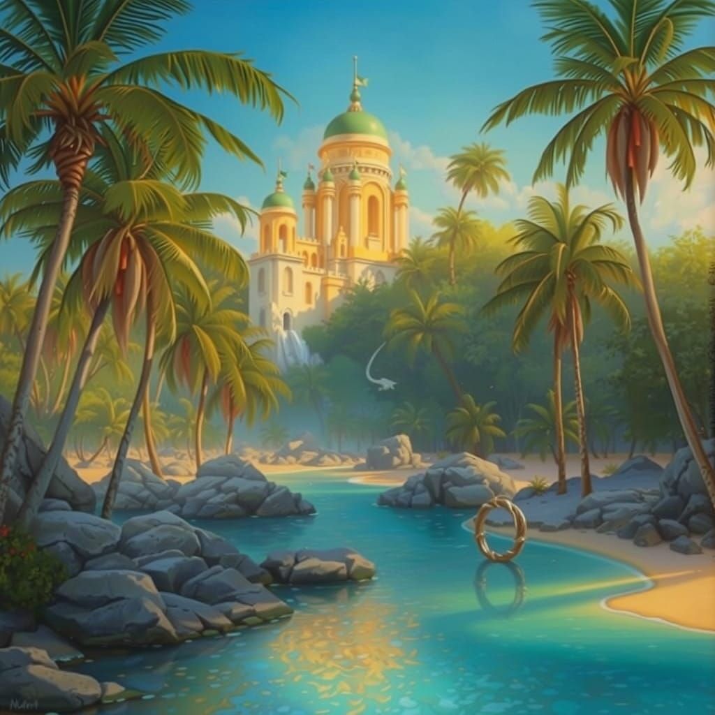 Ethereal Island Oasis in Vibrant Oil Colors