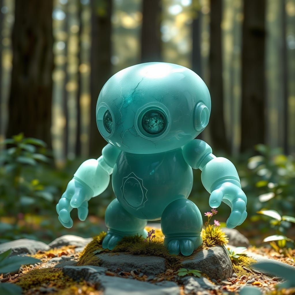 Aquamarine Golem in Forest Glade: Fantasy Art