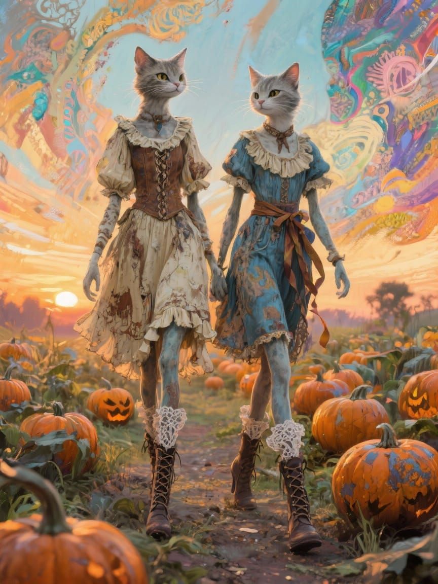 Bohemian Cats in Pumpkin Patch
