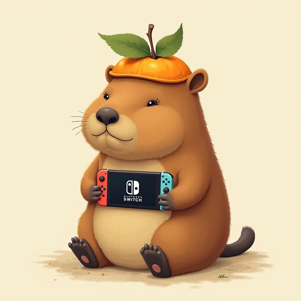 Capybara Gamer in Audubon-Murakami-Loish Style