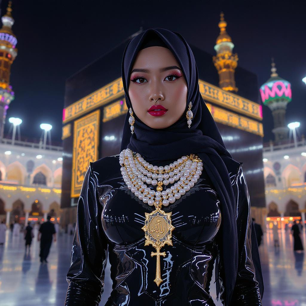 Futuristic Asian Woman at the Ka'bah
