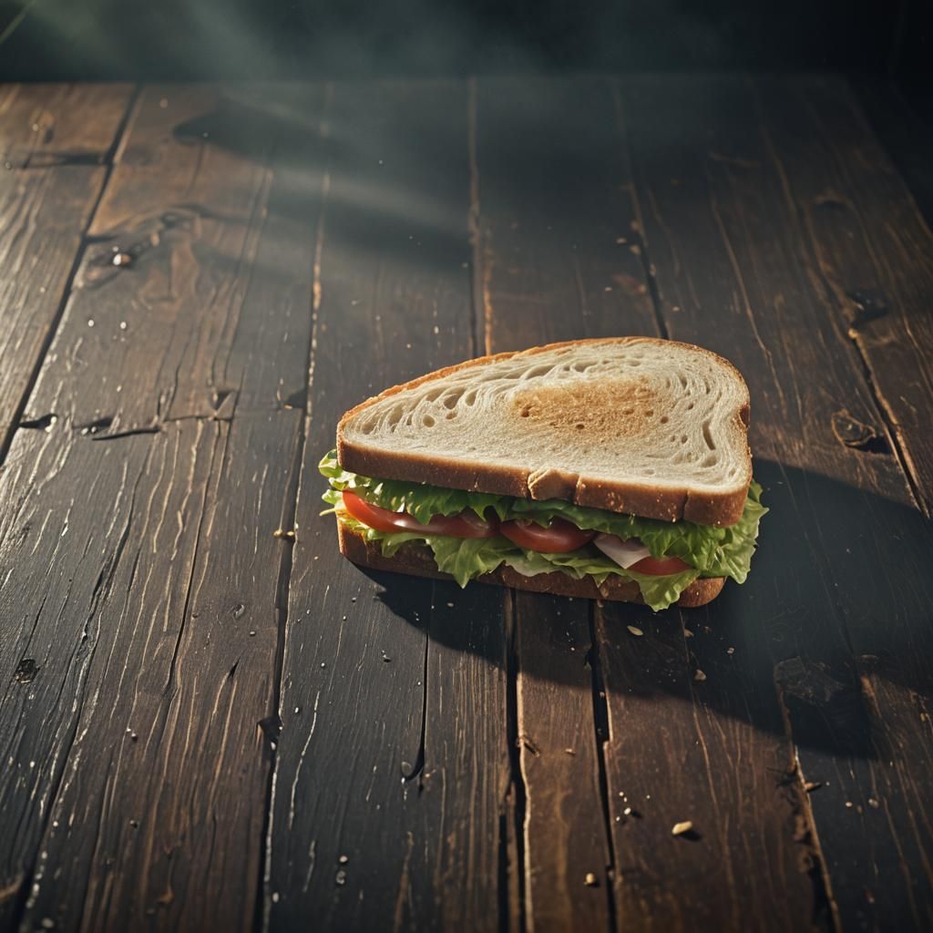Cinematic Sandwich on Worn Wooden Table