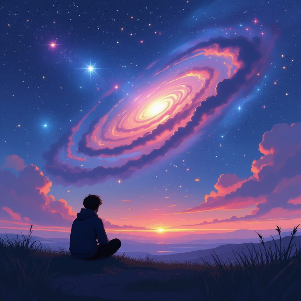 Contemplative Figure Amidst Starry Skies