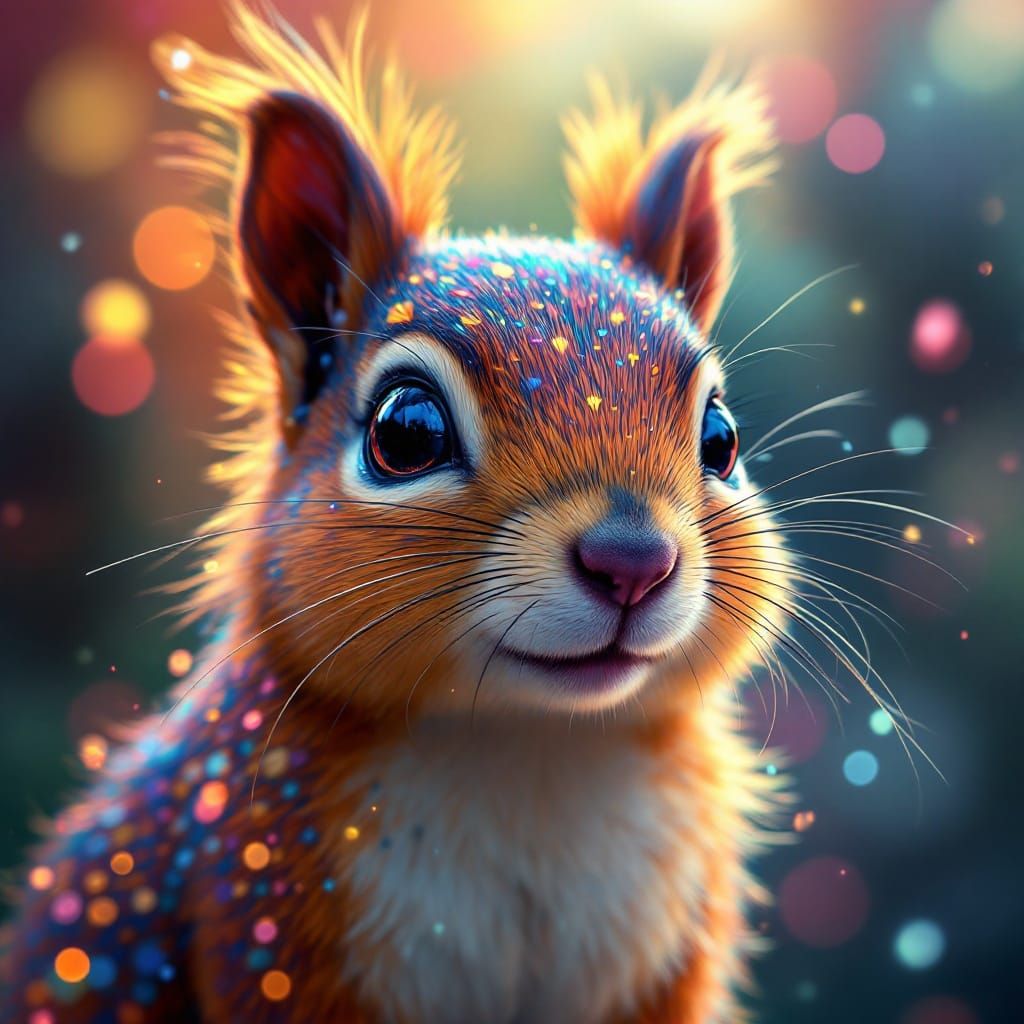 Vibrant Squirrel Portrait in Whimsical Art Nouveau Style