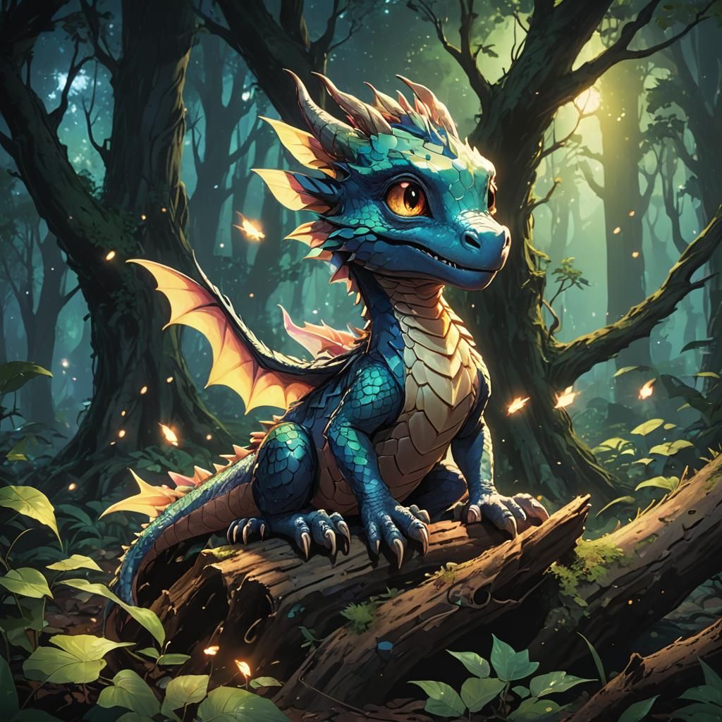 Ethereal Baby Dragon in Japanese Manga Style