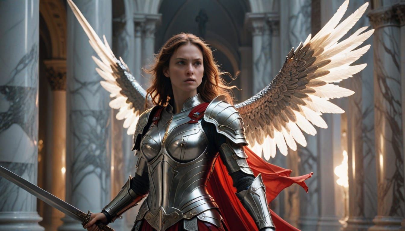 Armored Angel with Sword of Light: Cinematic Scene