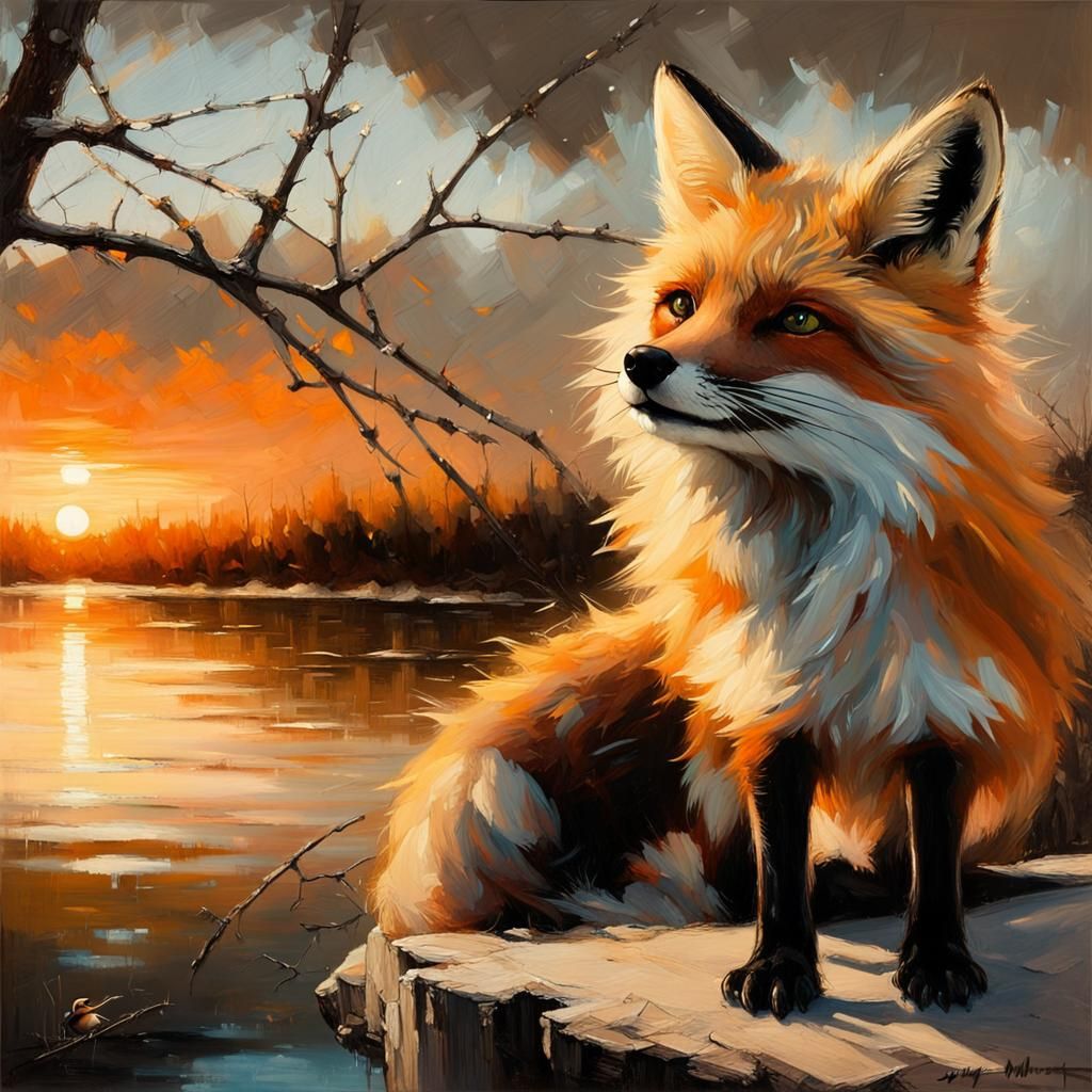 Warm Sunset Fox in Serene Wilderness