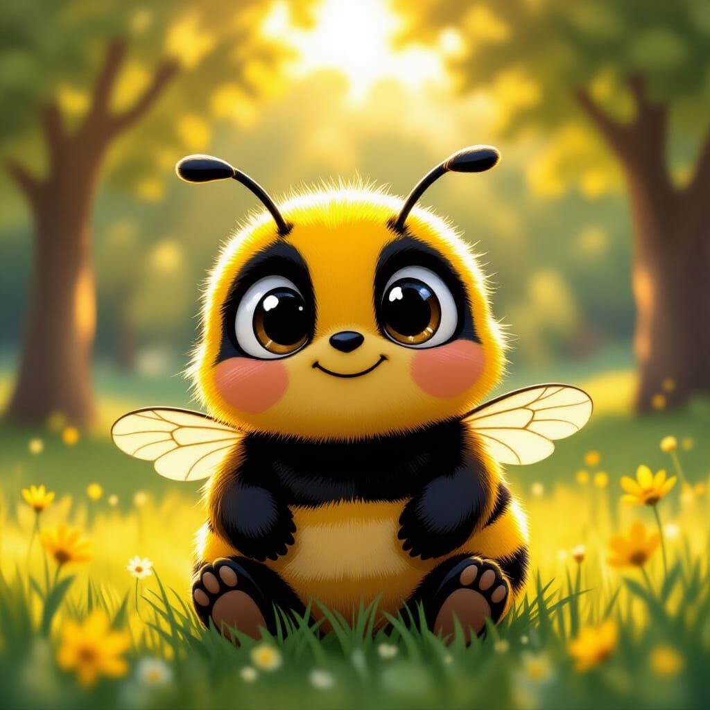 Sleepy Bumblebee Portrait in Whimsical Style