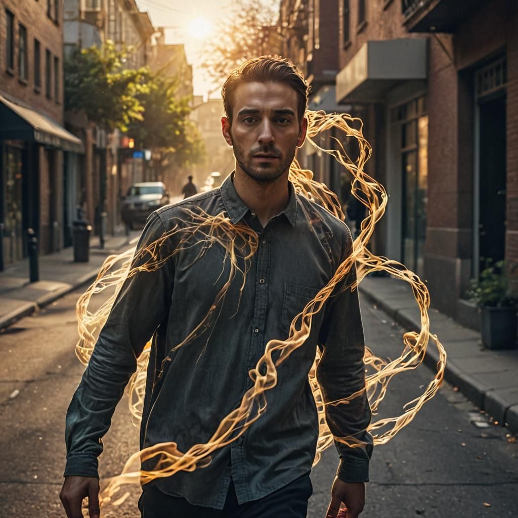 Surreal Vision of Man Pursued by Dark Spectral Entity in Vib...