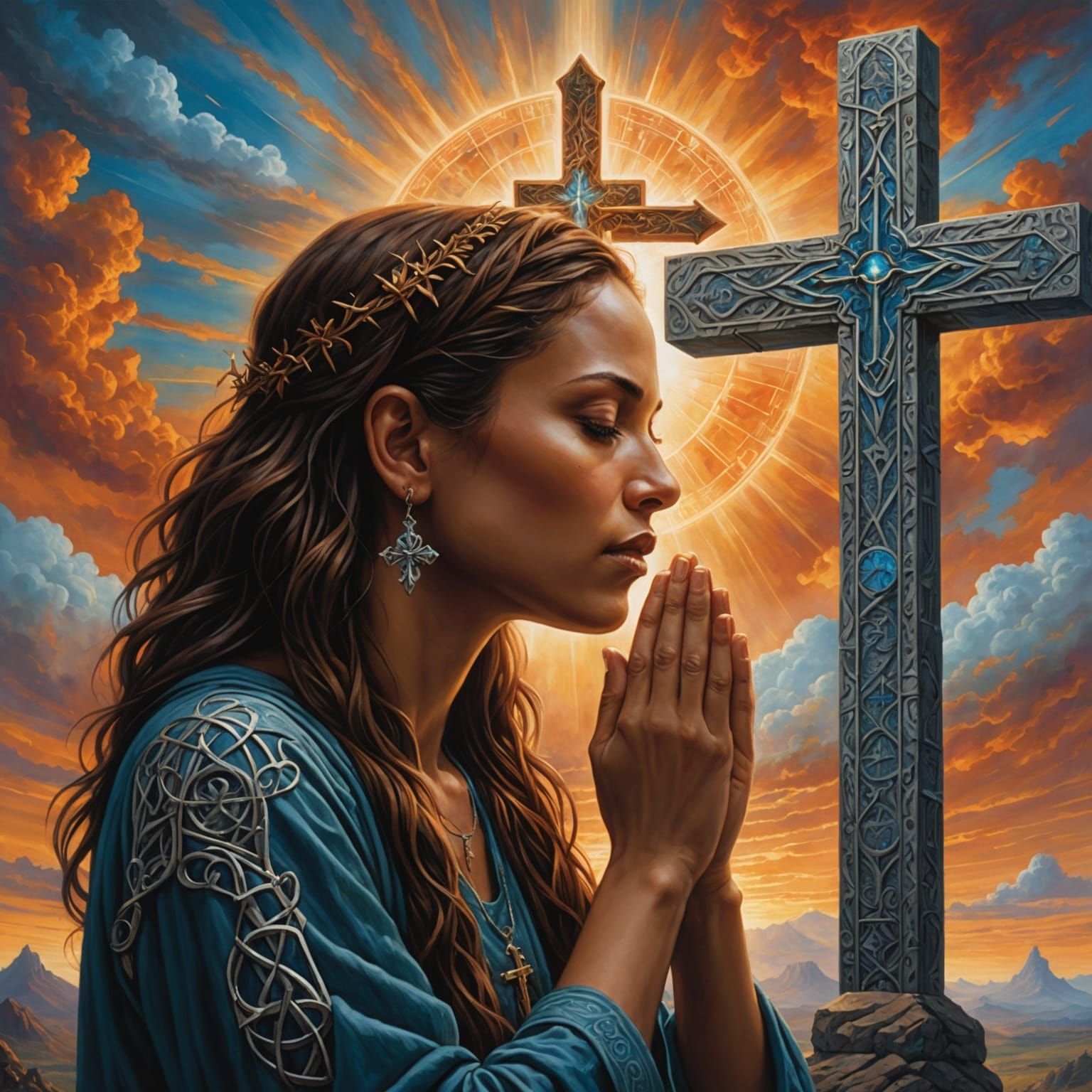 Woman in Prayer Between Eternity's Gates