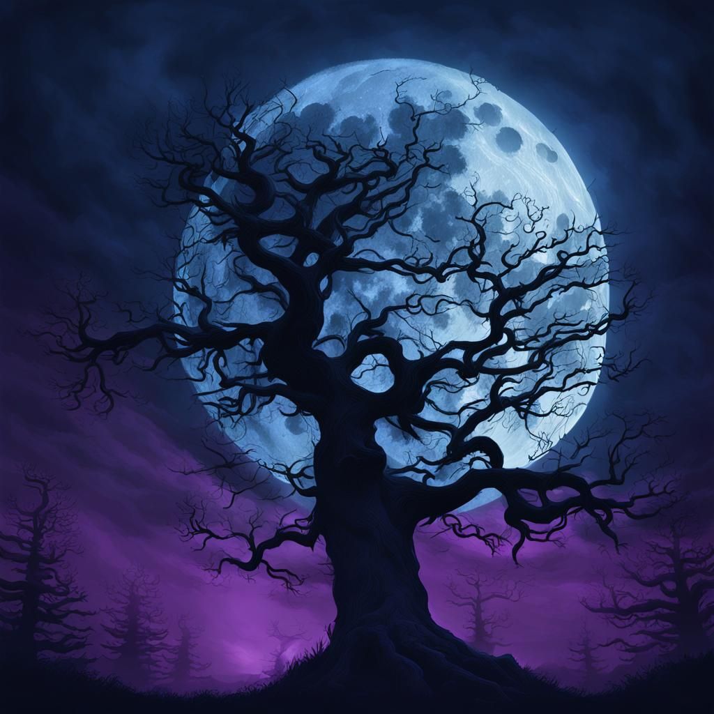 Moonlit Misty Forest in Dark Fantasy Style