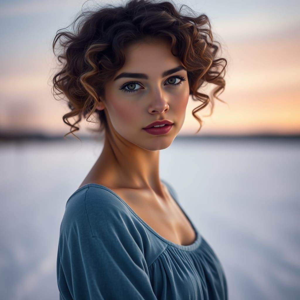 Serene Portrait of Woman in Snowy Landscape