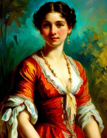 19th Century-Style Woman Portrait in Deep, Vibrant Colors