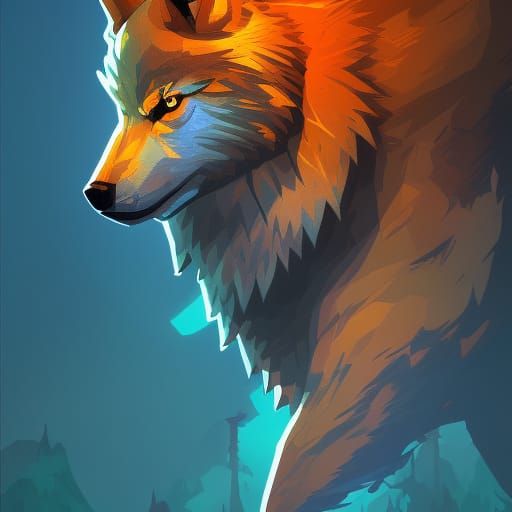 Pixel Art Wolf in Triadic Colors