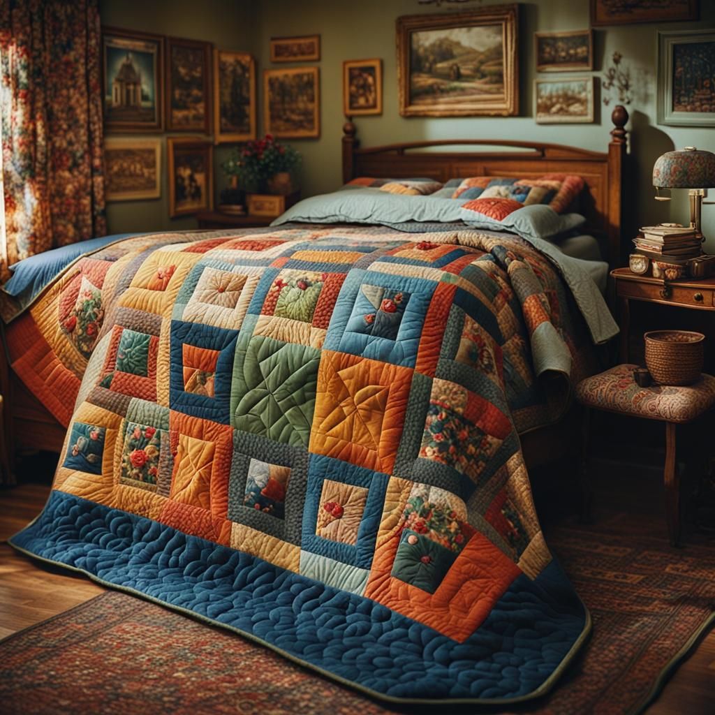 Cozy Quilted Bedroom Scene in Cinematic Style