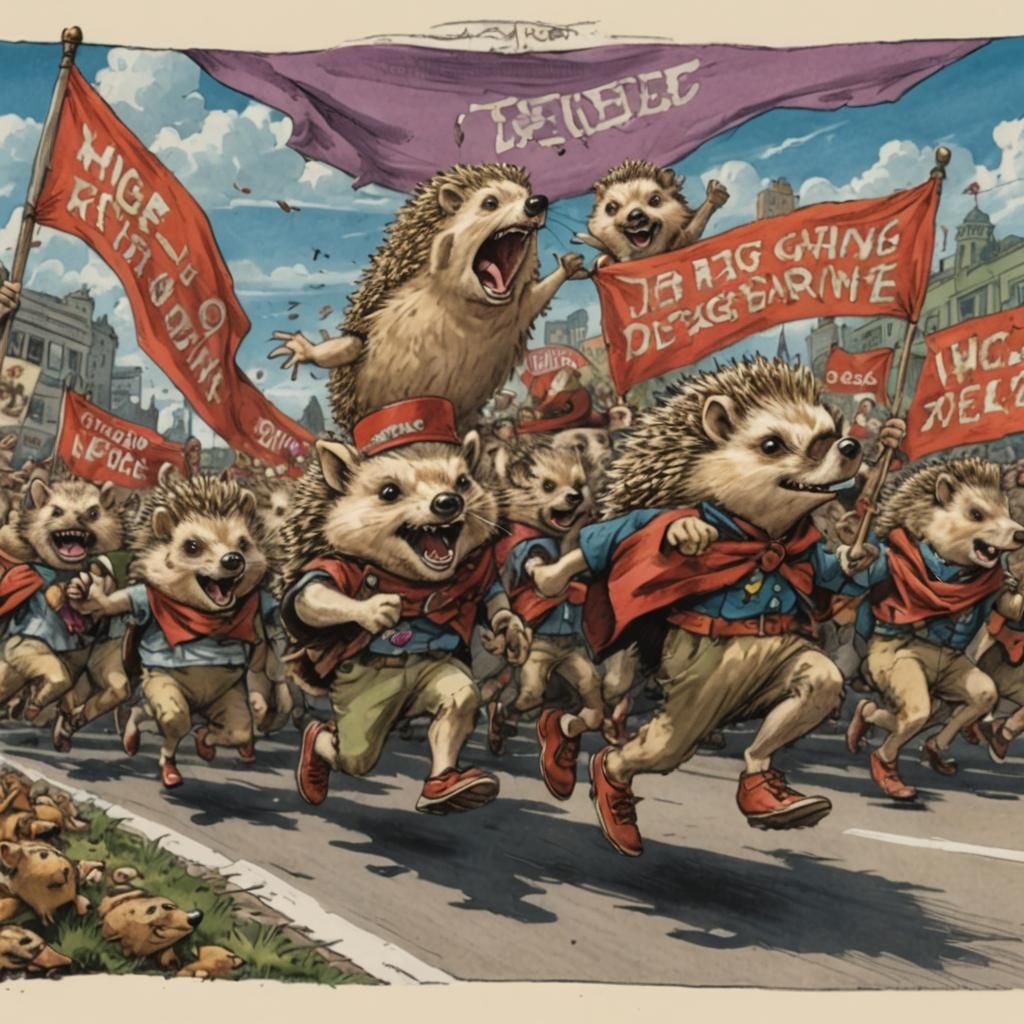 Hedgehogs Unite in a Vibrant, Grotesque Rebellion