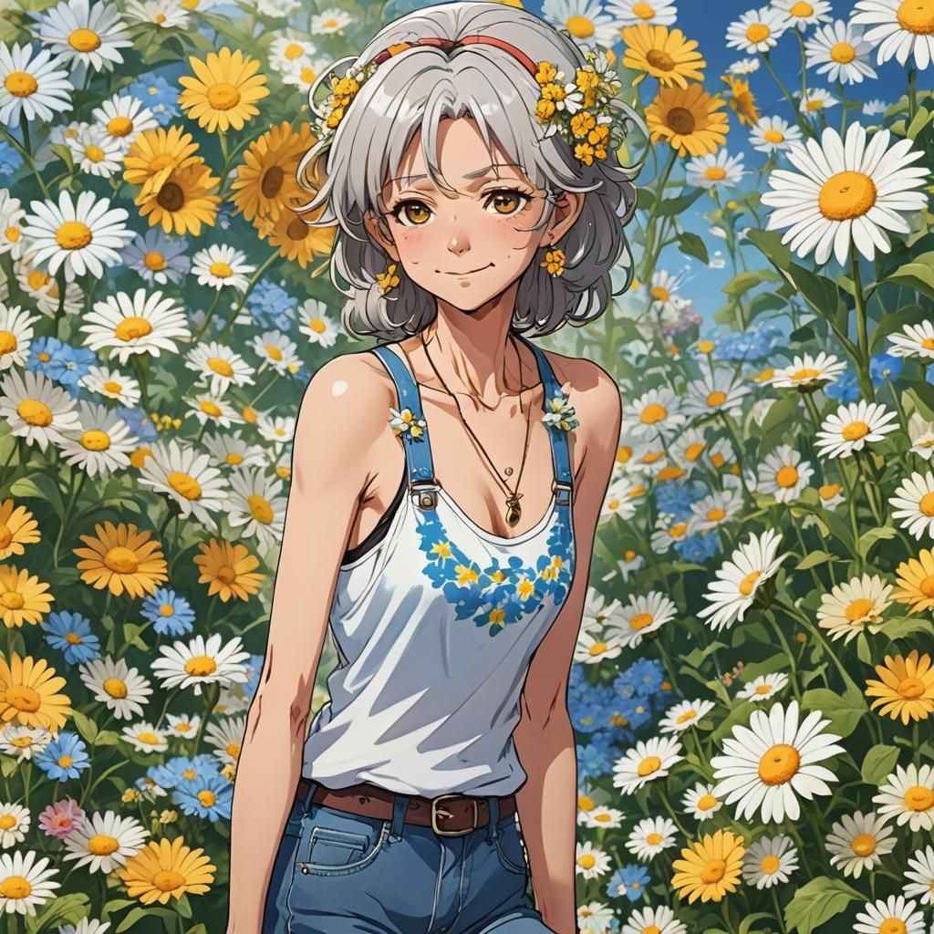 Vintage Inspiring Old Woman Embracing Youthful Spirit with F...