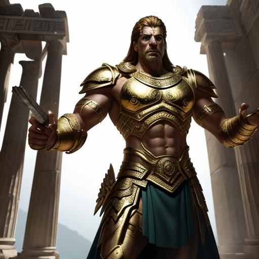 Classical Demigod in Ancient Greek Temple