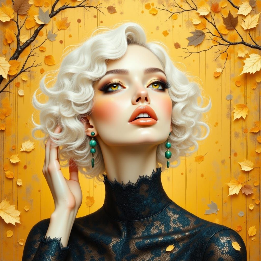 Porcelain Woman in Art Nouveau Autumn Landscape