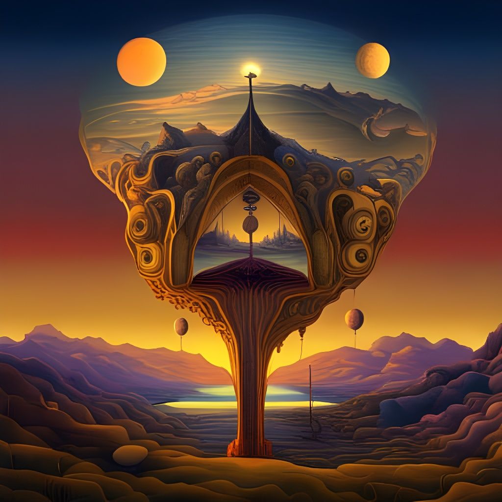 Surreal Landscape with Melting Clocks in Kinetic Pointillism