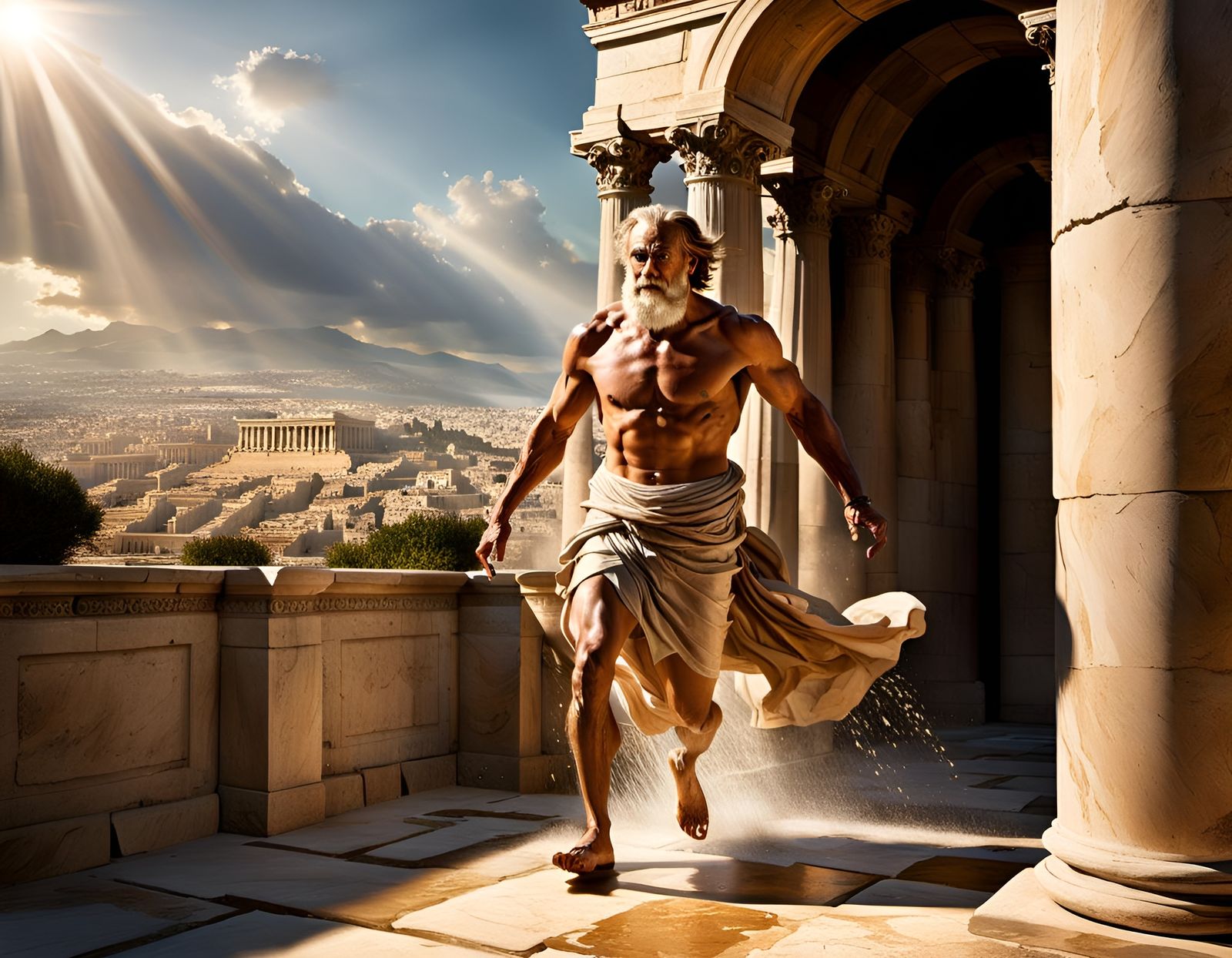 Archimedes in Eureka Moment of Water Displacement Insight