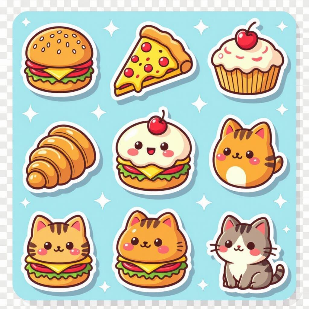 Cute Animals and Food Puffy Sticker Art