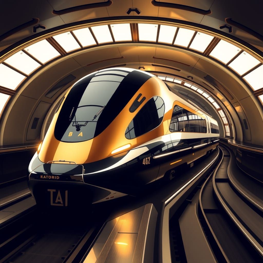 Glamorous Art Deco Bullet Train Whizzes Through the City