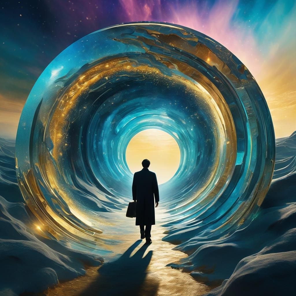 Surreal Time Portal Scene in Dreamlike Colors