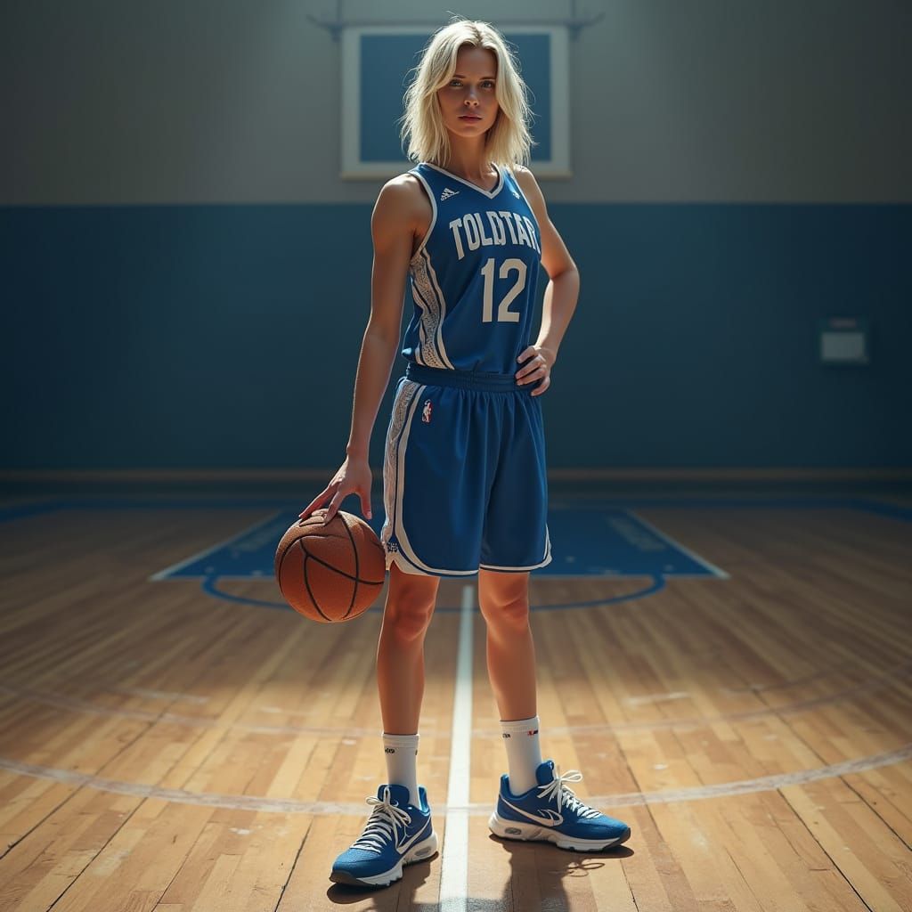 Hyper-Realistic Female Basketball Athlete in Polished Court ...