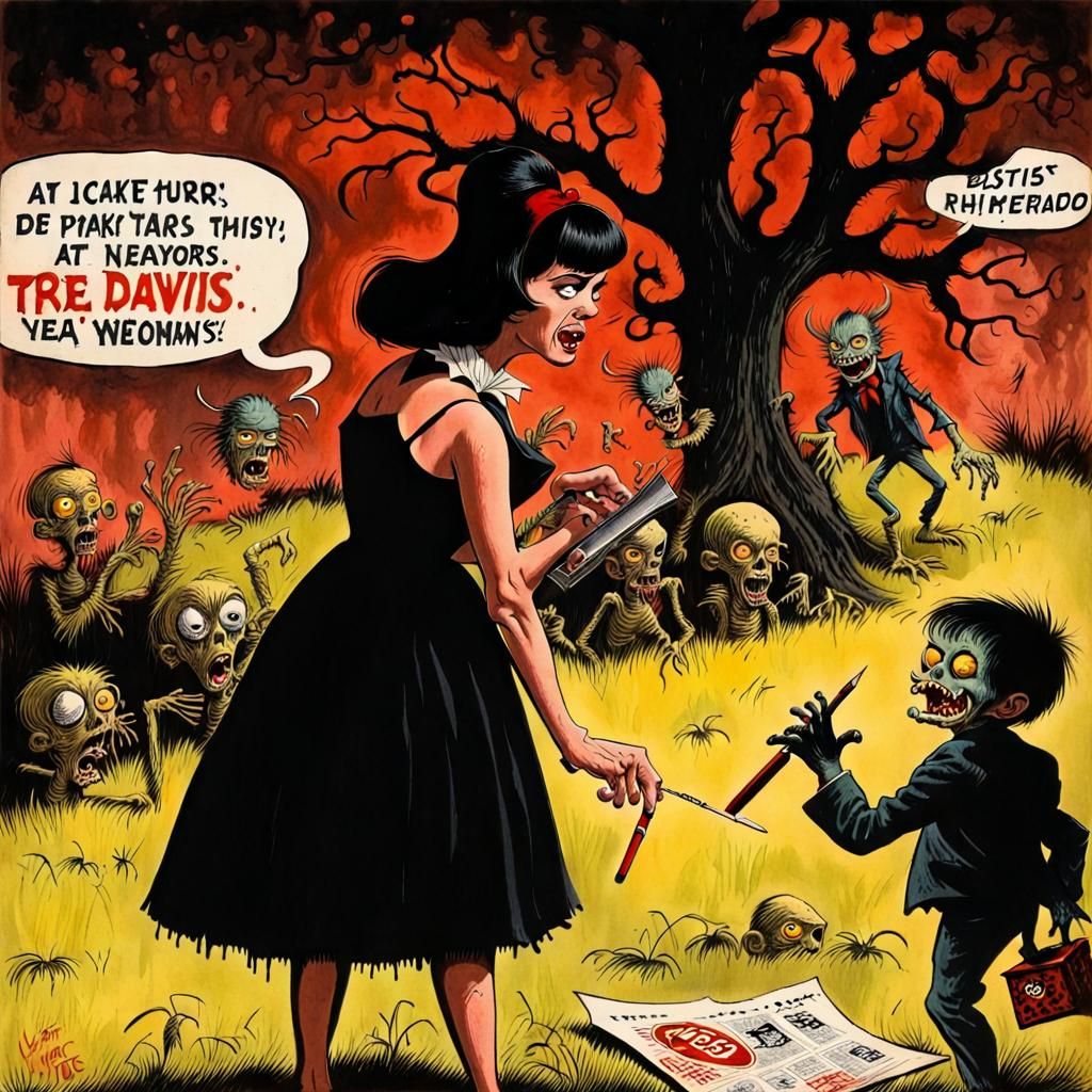 Horror art in the style of Artist Jack Davis, circa 1965