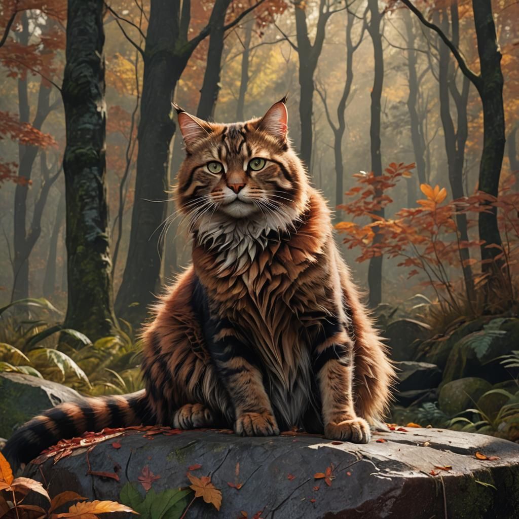 Autumn Forest Cat in Vibrant Detail