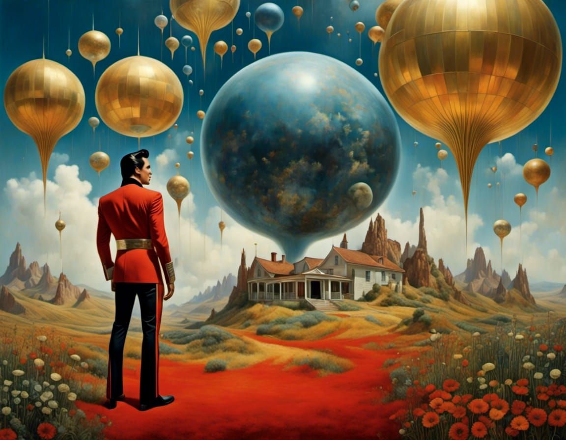 Surrealist Art Depicting Elvis Presley Abducted by Aliens
