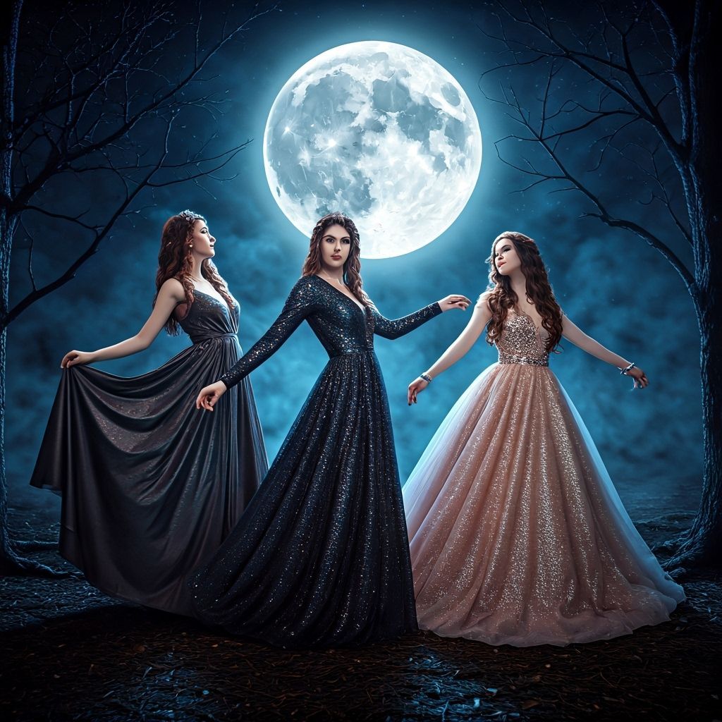 Glamorous Witches Dancing Under a Full Moon