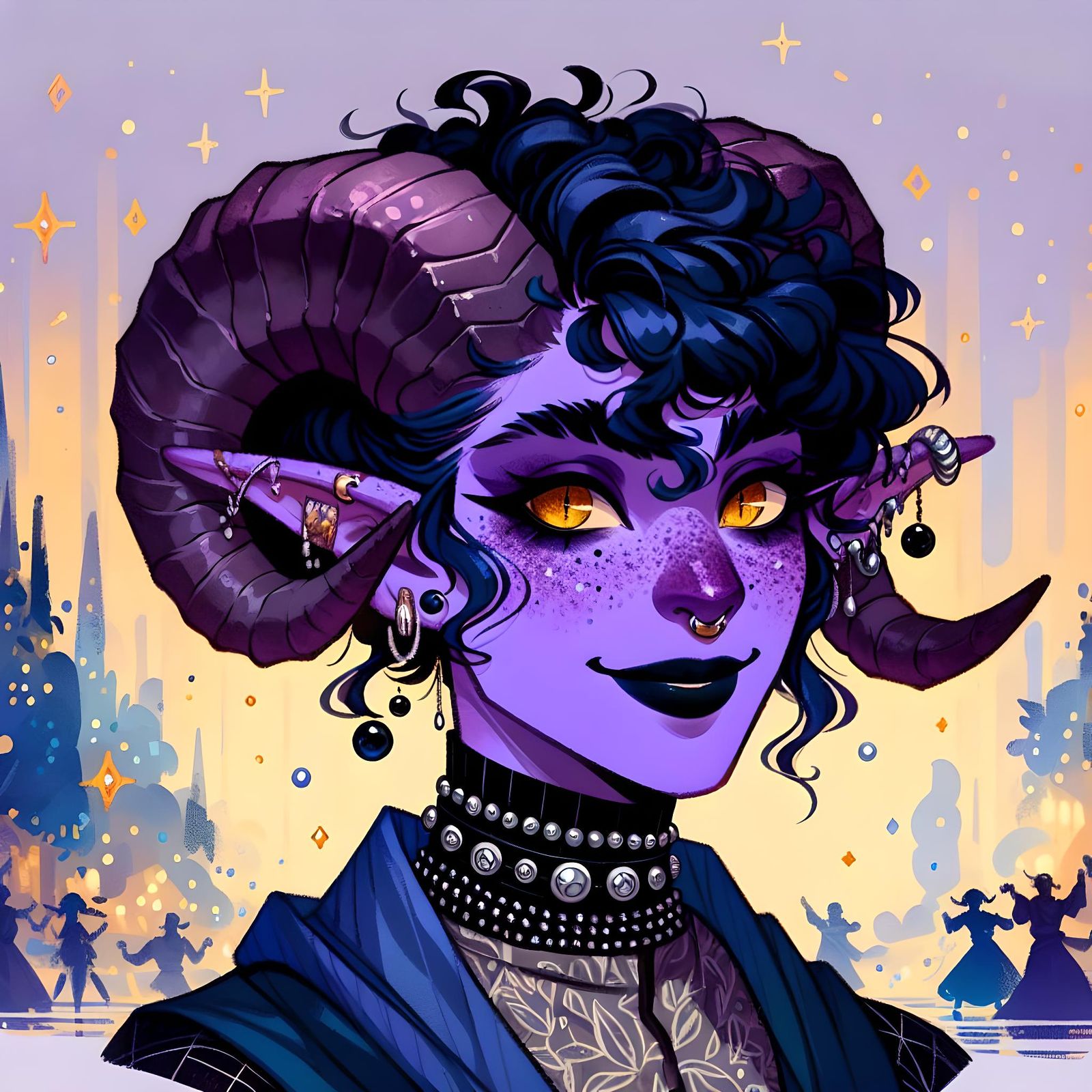 Lavender Tiefling Celebrant in Vibrant Festival Scene