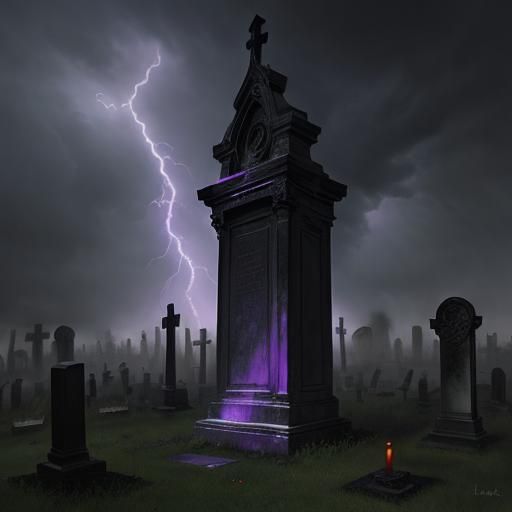 Haunted Cemetery in a Thunderous Storm with Ethereal Mist