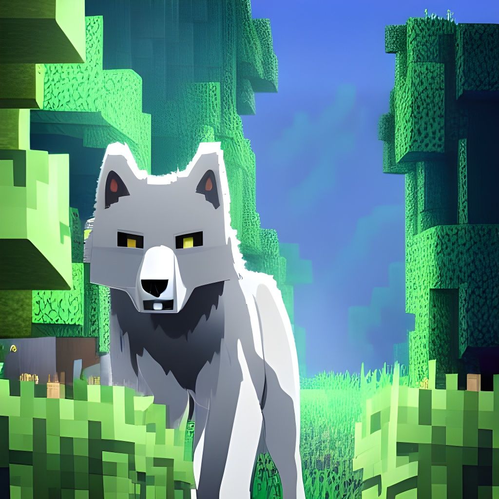 Ethereal Minecraft Wolf in Vibrant Anime Style Concept Art